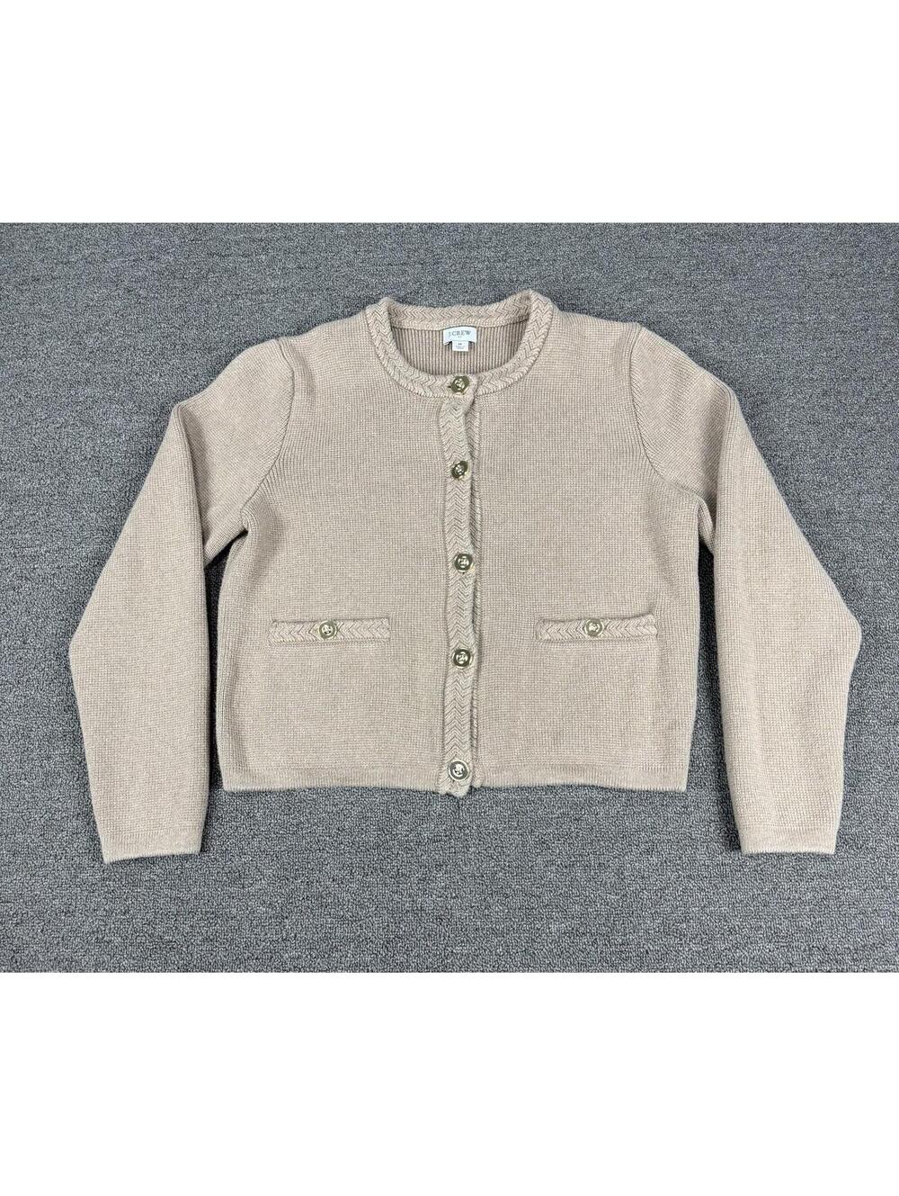 J.Crew Emilie Sweater Lady Jacket Women M Tan &Gold Button Heritage Quiet Luxury